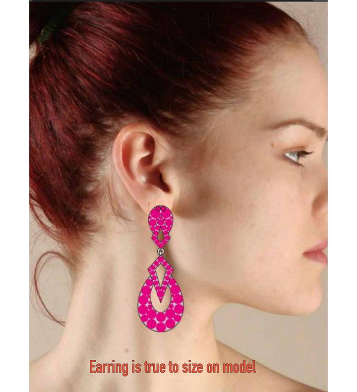 Model Wearing Natalina Fuchsia Dangle Earrings 