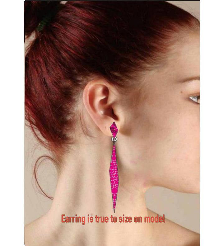 Model Wearing Vivien Neon Pink Dangle Earrings 